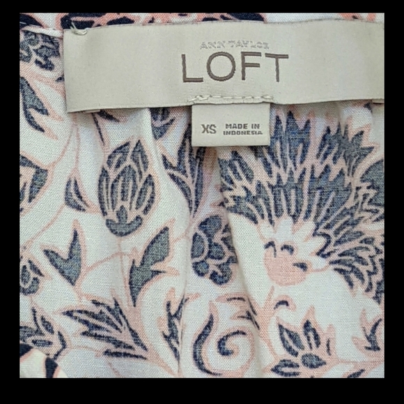 LOFT | Floral Shirtdress, Button Down Tie Waist Cap Sleeve, Pink & Blue - Picture 12 of 14
